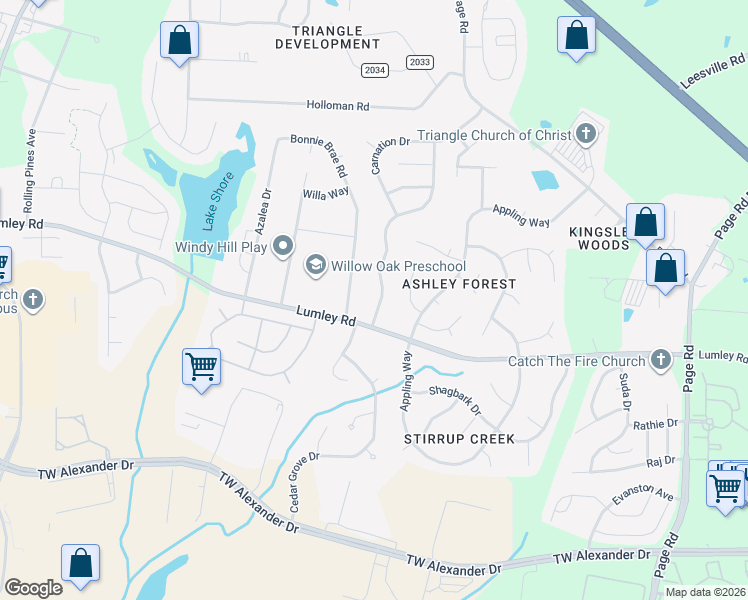 map of restaurants, bars, coffee shops, grocery stores, and more near 2642 Oleander Drive in Durham