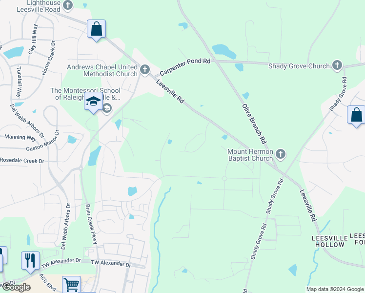 map of restaurants, bars, coffee shops, grocery stores, and more near 1056 Climbing Aster Drive in Durham