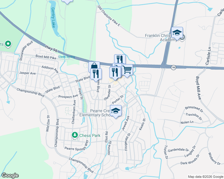 map of restaurants, bars, coffee shops, grocery stores, and more near 912 Jewell Avenue in Franklin