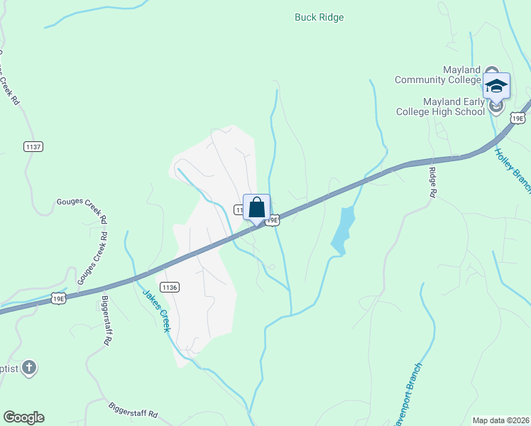 map of restaurants, bars, coffee shops, grocery stores, and more near 14 Mountain View Road in Spruce Pine