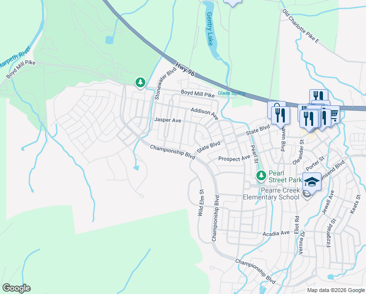 map of restaurants, bars, coffee shops, grocery stores, and more near 1708 Championship Boulevard in Franklin