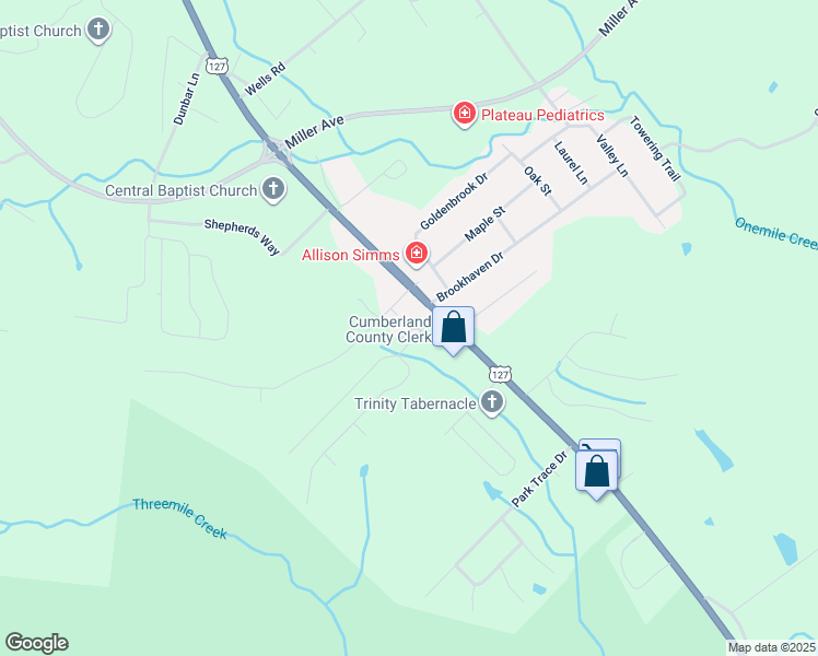 map of restaurants, bars, coffee shops, grocery stores, and more near 95 Creekwood Drive in Crossville