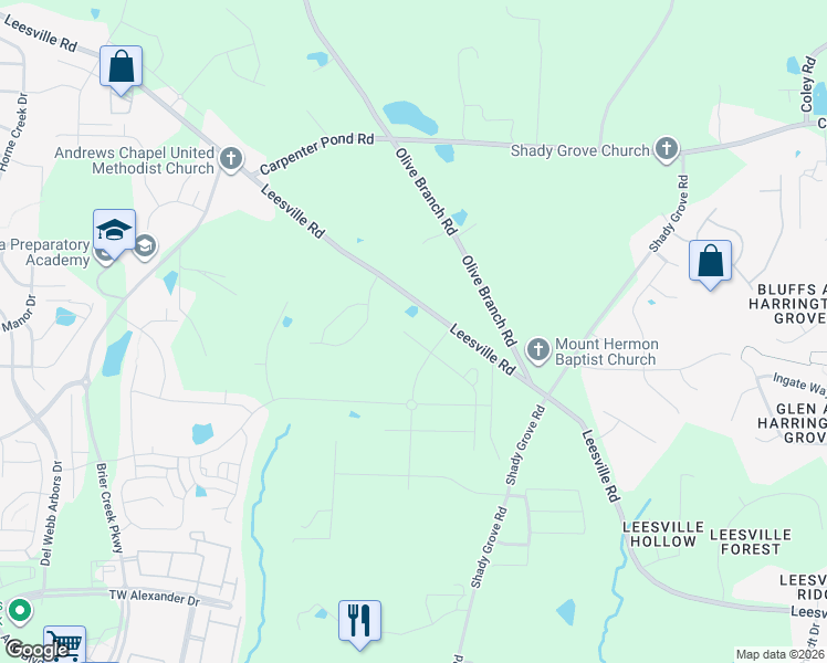 map of restaurants, bars, coffee shops, grocery stores, and more near 2009 Maplemere Court in Durham