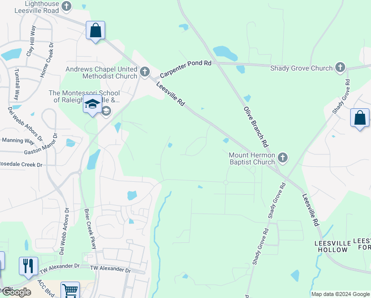 map of restaurants, bars, coffee shops, grocery stores, and more near 1056 Climbing Aster Drive in Durham