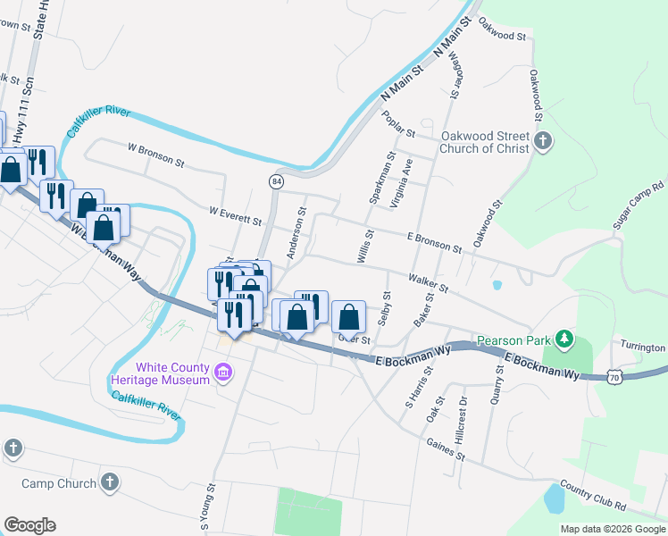map of restaurants, bars, coffee shops, grocery stores, and more near 127 Walker St in Sparta