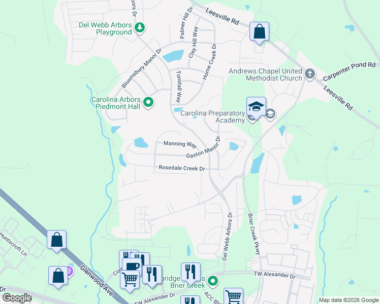 map of restaurants, bars, coffee shops, grocery stores, and more near 833 Gaston Manor Drive in Durham