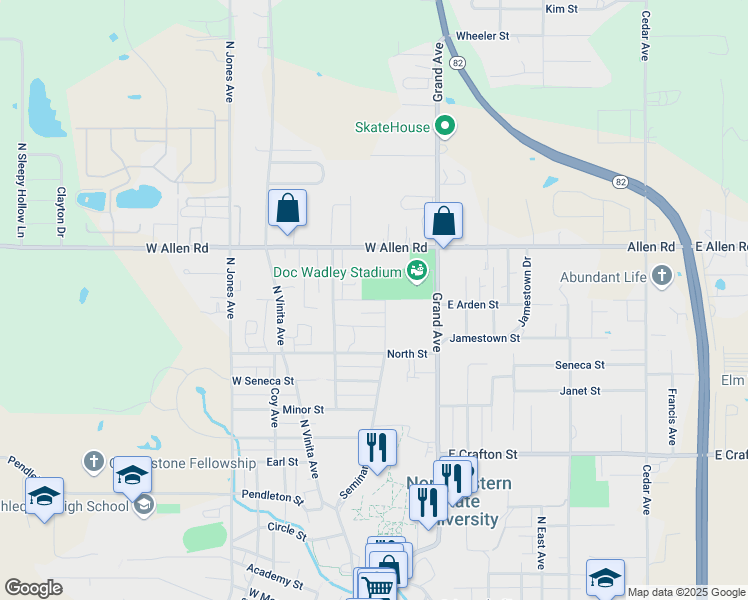 map of restaurants, bars, coffee shops, grocery stores, and more near 205 Berry Street in Tahlequah