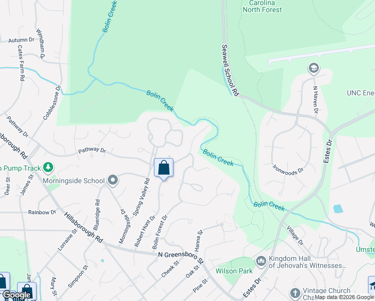 map of restaurants, bars, coffee shops, grocery stores, and more near 112 Creekview Circle in Carrboro