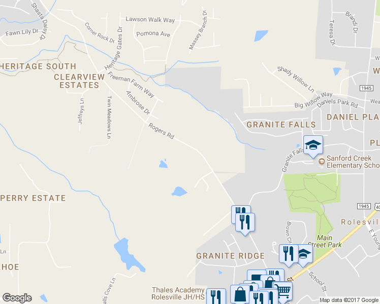 map of restaurants, bars, coffee shops, grocery stores, and more near 4812 Rogers Road in Rolesville