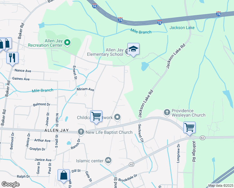 map of restaurants, bars, coffee shops, grocery stores, and more near 2626 Ingram Road in High Point