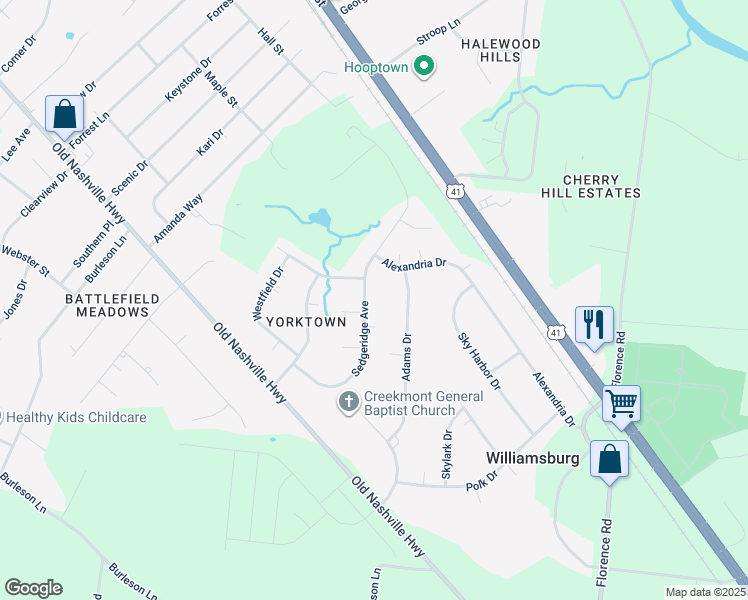 map of restaurants, bars, coffee shops, grocery stores, and more near 6134 Sedgeridge Avenue in Murfreesboro
