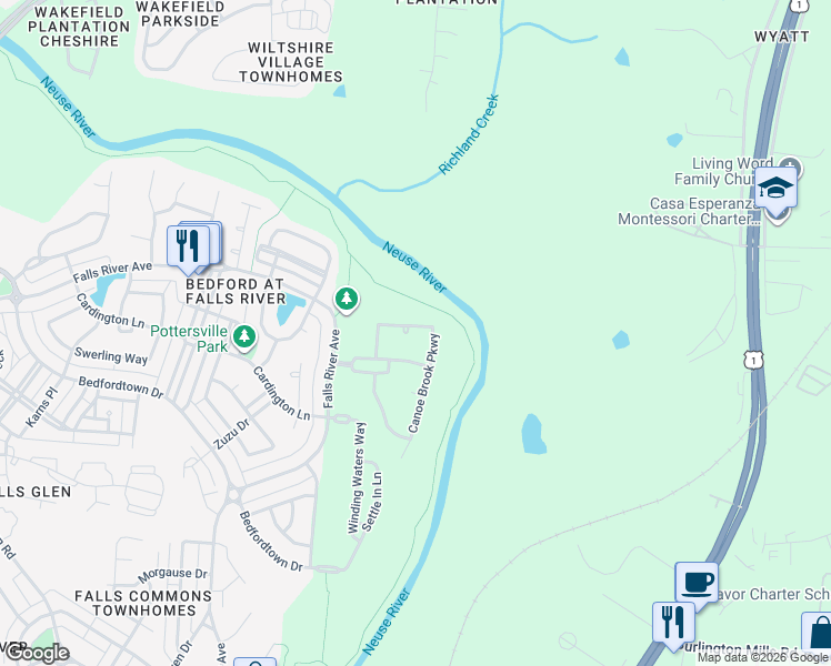 map of restaurants, bars, coffee shops, grocery stores, and more near 3304 Magical Place in Raleigh