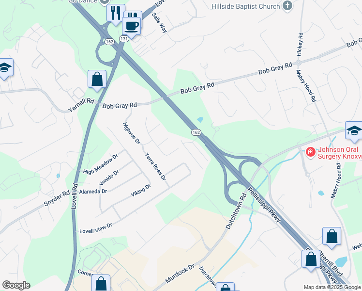 map of restaurants, bars, coffee shops, grocery stores, and more near 1113 Blinken St in Knoxville