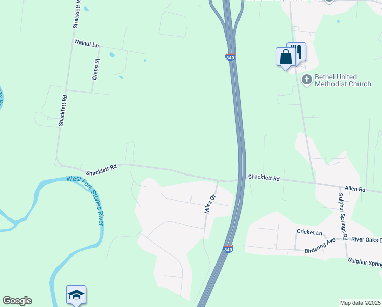 map of restaurants, bars, coffee shops, grocery stores, and more near 3208 Shacklett Road in Murfreesboro