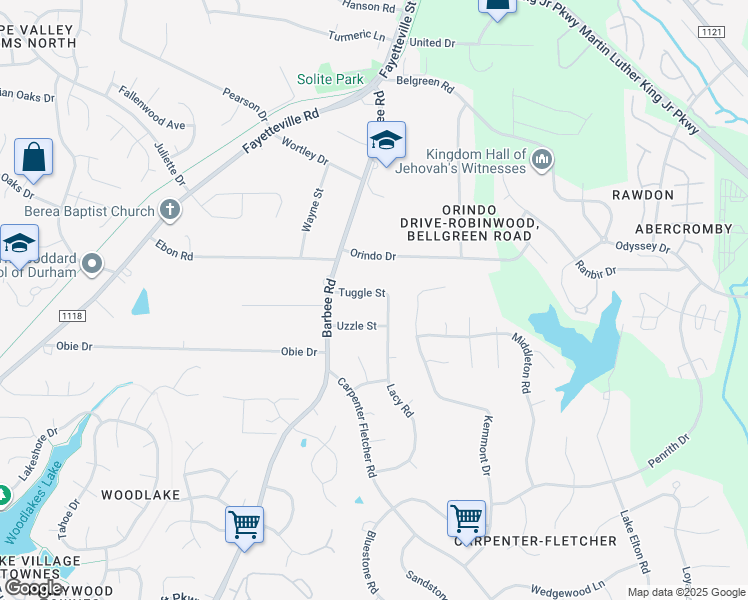 map of restaurants, bars, coffee shops, grocery stores, and more near 524 Tuggle Street in Durham