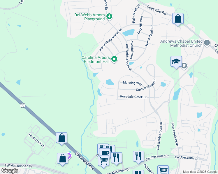 map of restaurants, bars, coffee shops, grocery stores, and more near 711 Gaston Manor Drive in Durham