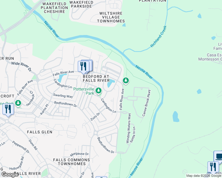 map of restaurants, bars, coffee shops, grocery stores, and more near 10511 Chandler Way in Raleigh