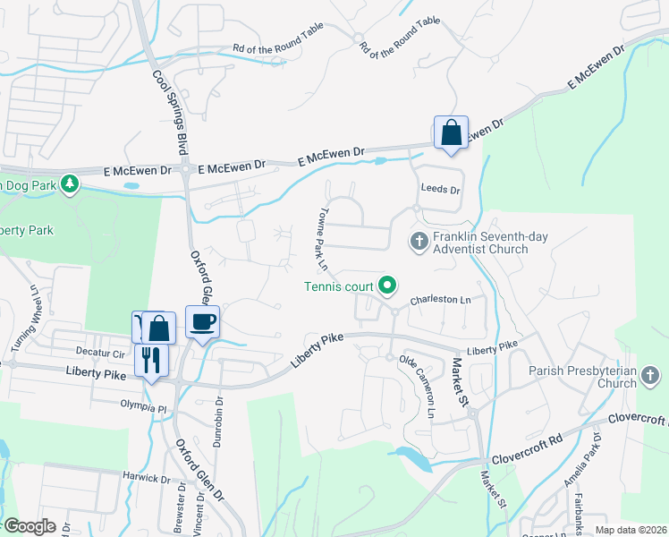 map of restaurants, bars, coffee shops, grocery stores, and more near 1600 Flanders Court in Franklin