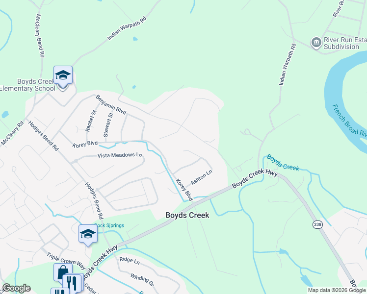 map of restaurants, bars, coffee shops, grocery stores, and more near 2770 Ashton Lane in Sevierville