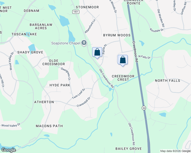 map of restaurants, bars, coffee shops, grocery stores, and more near 5304 Mandrake Ct in Raleigh