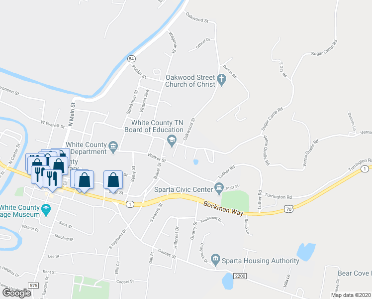map of restaurants, bars, coffee shops, grocery stores, and more near 353 Oak Hill Drive in Sparta