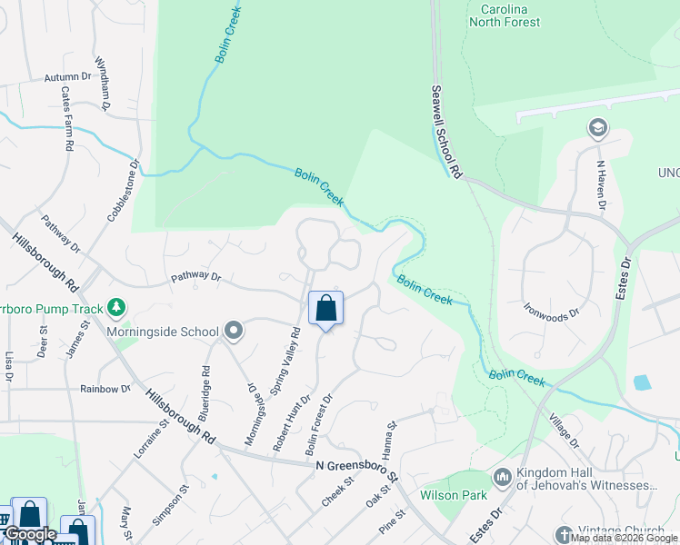 map of restaurants, bars, coffee shops, grocery stores, and more near 607 Robert Hunt Drive in Carrboro