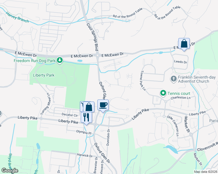 map of restaurants, bars, coffee shops, grocery stores, and more near 3009 Coral Bell Lane in Franklin