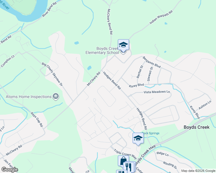 map of restaurants, bars, coffee shops, grocery stores, and more near 2531 Covington Circle in Sevierville