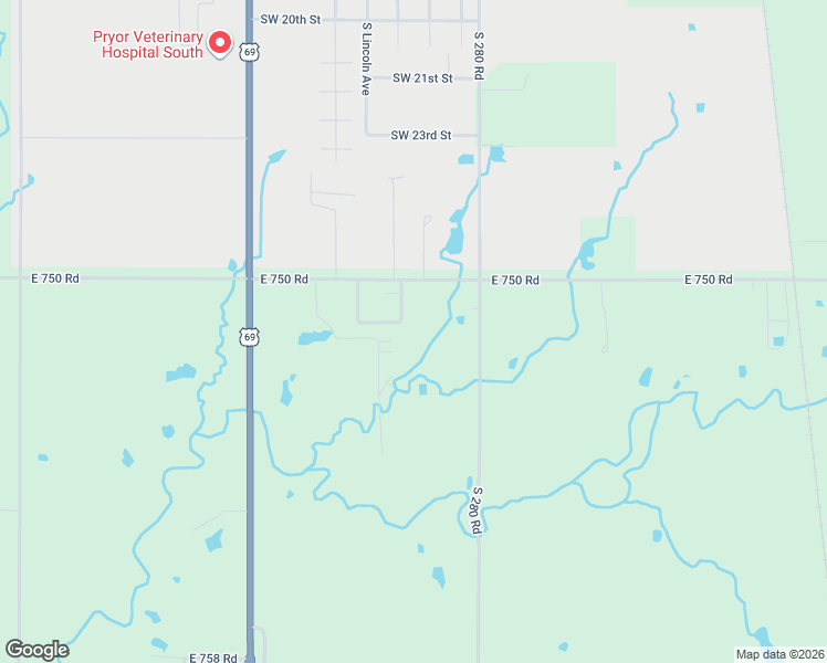 map of restaurants, bars, coffee shops, grocery stores, and more near 27786 East 751 Road in Wagoner