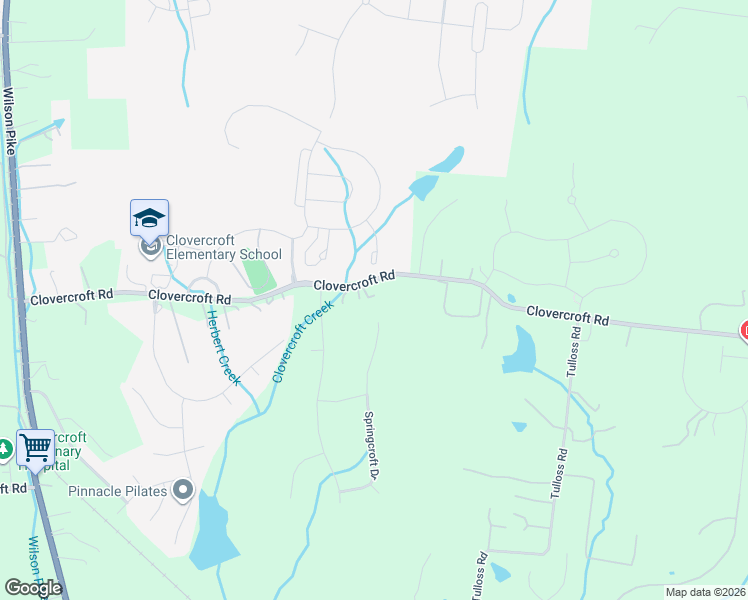 map of restaurants, bars, coffee shops, grocery stores, and more near 9405 Clovercroft Road in Franklin