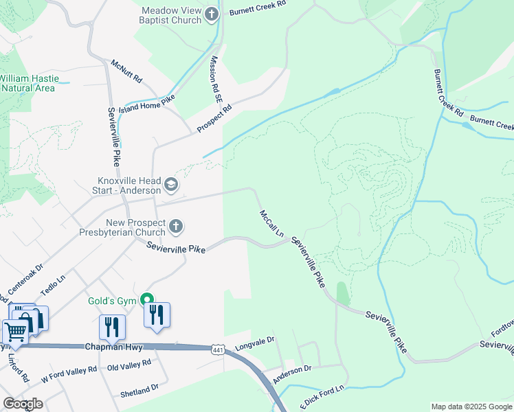map of restaurants, bars, coffee shops, grocery stores, and more near 1114 McCall Lane in Knoxville