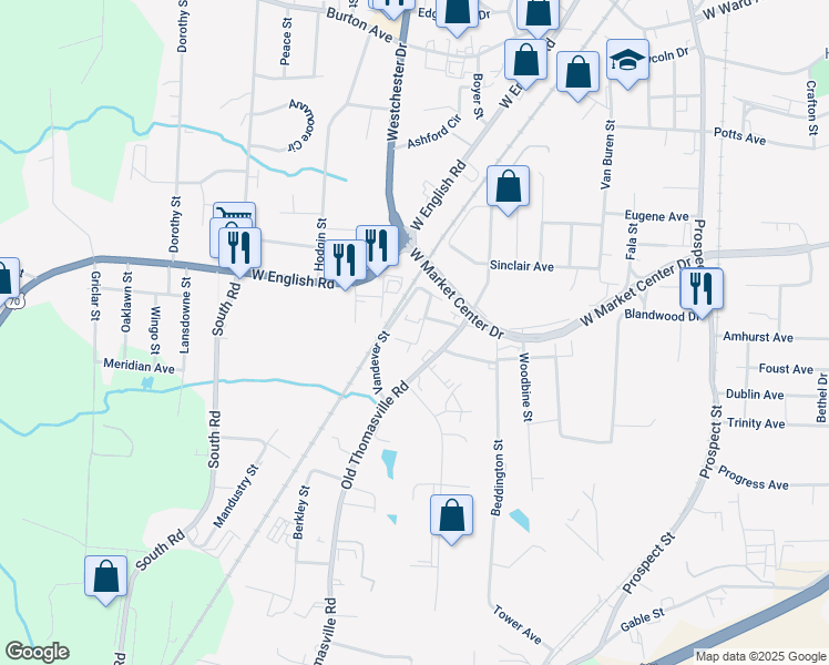 map of restaurants, bars, coffee shops, grocery stores, and more near 206 Northview Street in High Point
