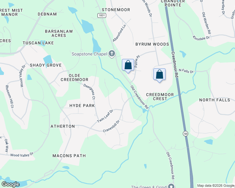 map of restaurants, bars, coffee shops, grocery stores, and more near 5304 Mandrake Court in Raleigh