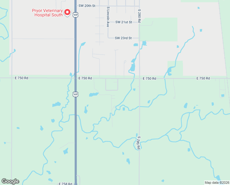 map of restaurants, bars, coffee shops, grocery stores, and more near 27786 East 751 Road in Wagoner