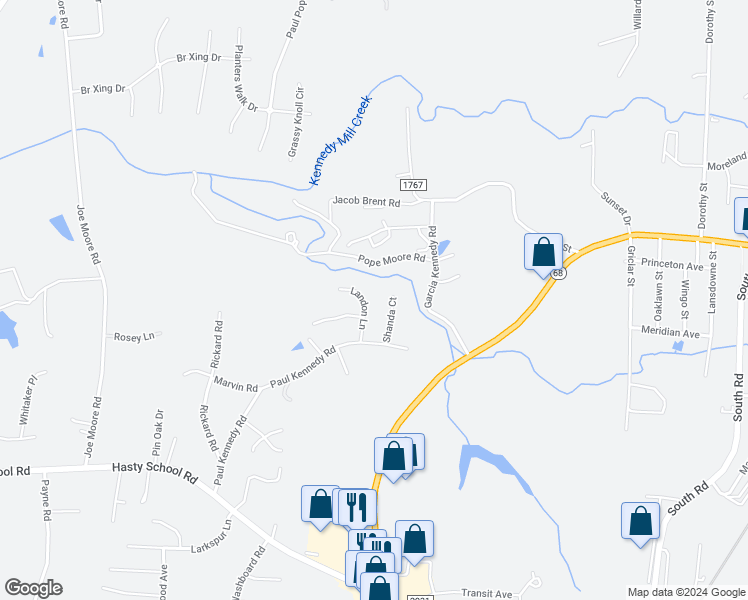 map of restaurants, bars, coffee shops, grocery stores, and more near 14 Landon Ln in Thomasville