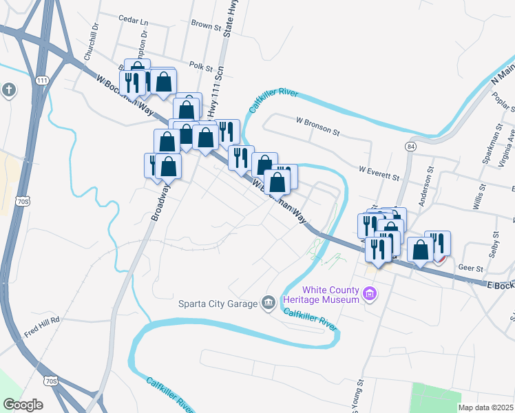 map of restaurants, bars, coffee shops, grocery stores, and more near Depot Street in Sparta