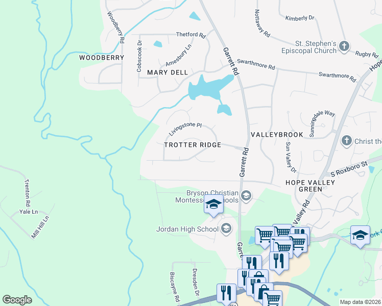map of restaurants, bars, coffee shops, grocery stores, and more near 1 Cotswold Place in Durham