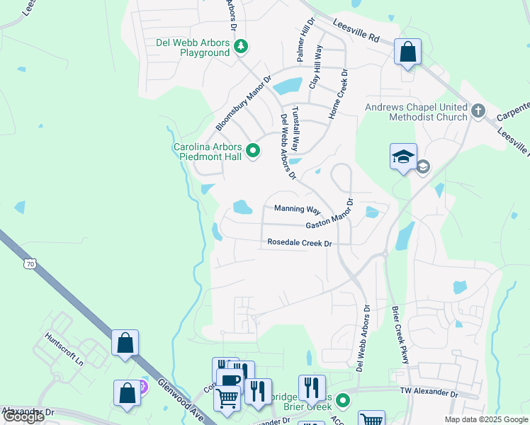 map of restaurants, bars, coffee shops, grocery stores, and more near 807 Gaston Manor Drive in Durham