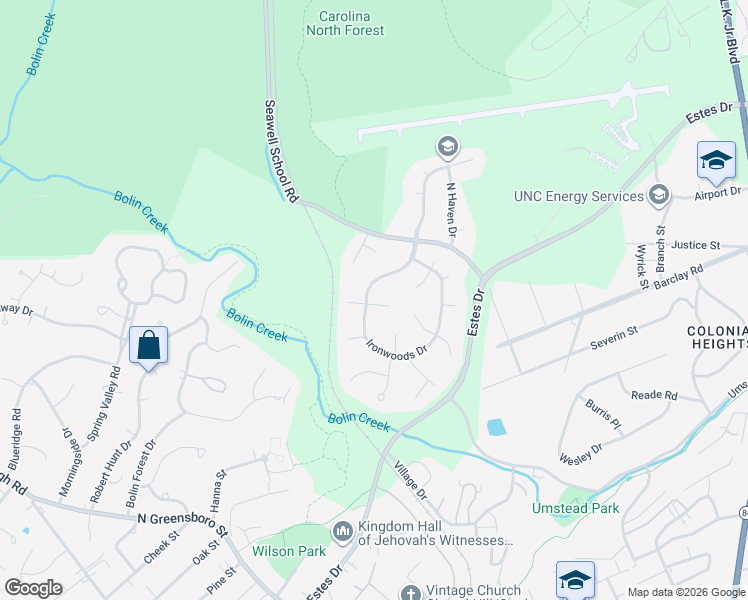 map of restaurants, bars, coffee shops, grocery stores, and more near 101 Manchester Place in Chapel Hill