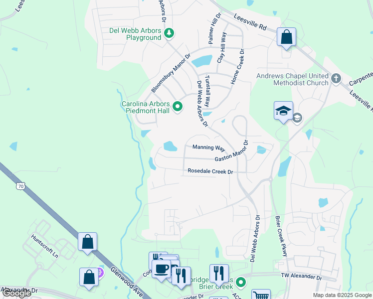 map of restaurants, bars, coffee shops, grocery stores, and more near 807 Gaston Manor Drive in Durham
