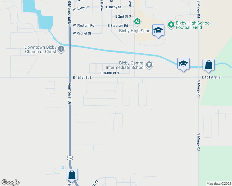 map of restaurants, bars, coffee shops, grocery stores, and more near 8498-8698 East 161st Street South in Bixby