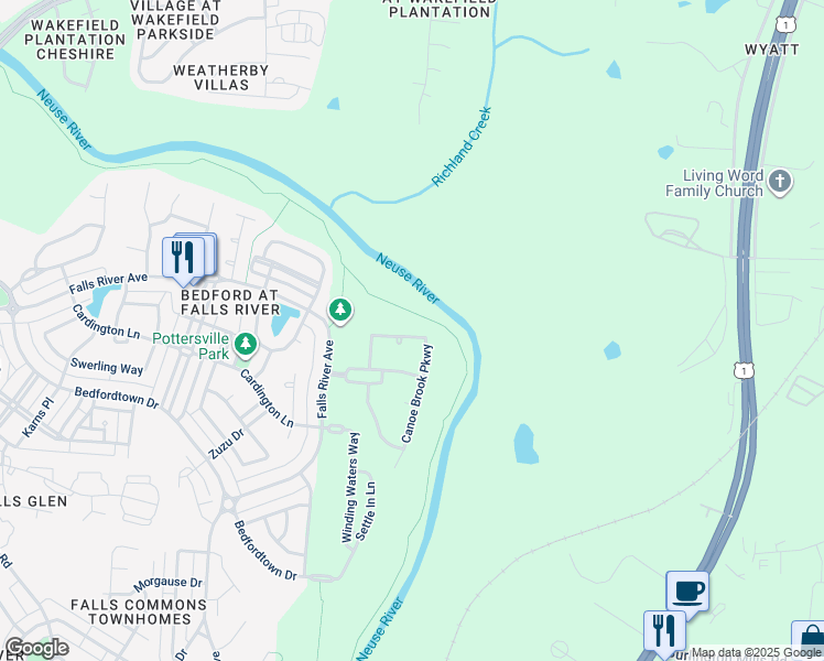 map of restaurants, bars, coffee shops, grocery stores, and more near 10921 Enchanted Hollow Way in Raleigh