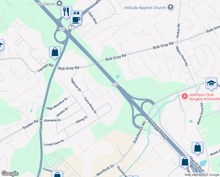 map of restaurants, bars, coffee shops, grocery stores, and more near 1113 Blinken Street in Knoxville