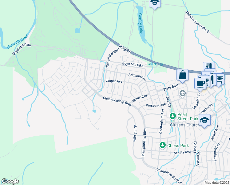 map of restaurants, bars, coffee shops, grocery stores, and more near 540 Ardmore Place in Franklin