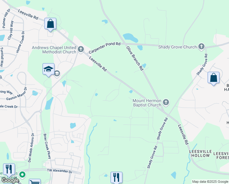 map of restaurants, bars, coffee shops, grocery stores, and more near 1017 Climbing Aster Drive in Durham