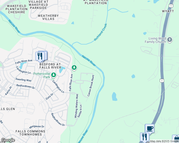 map of restaurants, bars, coffee shops, grocery stores, and more near 10921 Enchanted Hollow Way in Raleigh