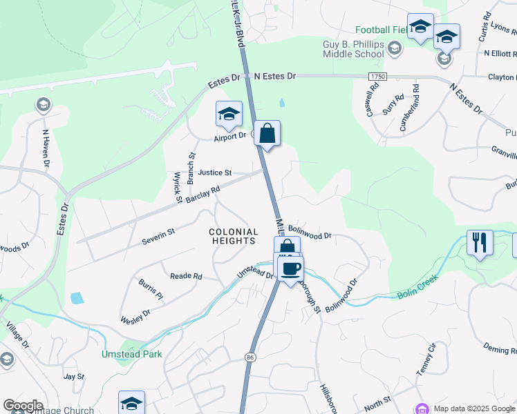 map of restaurants, bars, coffee shops, grocery stores, and more near 875 Martin Luther King Junior Boulevard in Chapel Hill