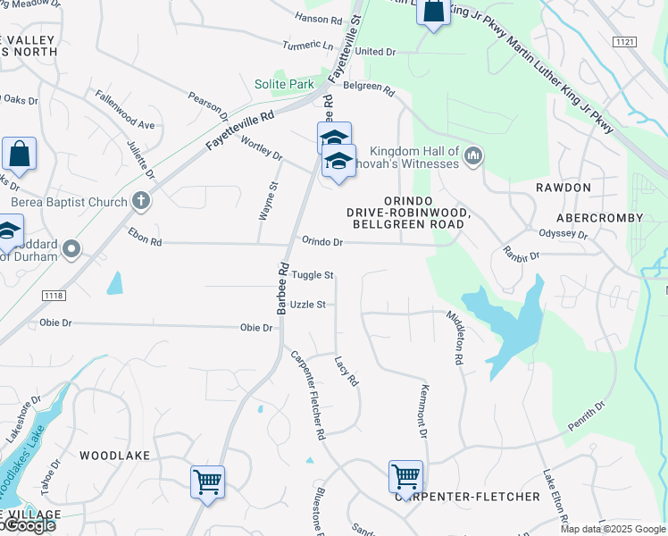 map of restaurants, bars, coffee shops, grocery stores, and more near 524 Tuggle Street in Durham