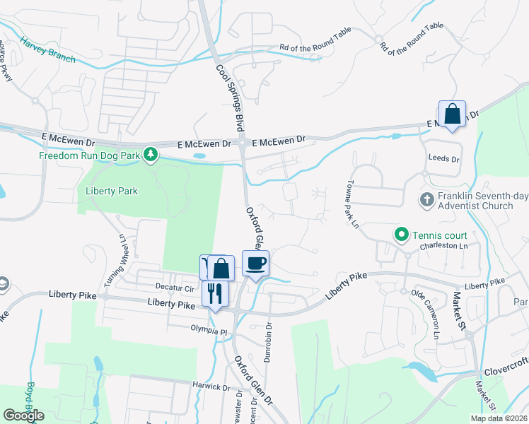 map of restaurants, bars, coffee shops, grocery stores, and more near 3009 Coral Bell Lane in Franklin