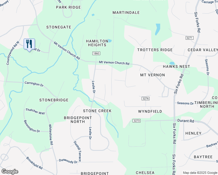 map of restaurants, bars, coffee shops, grocery stores, and more near 10704 Cheshire Court in Raleigh